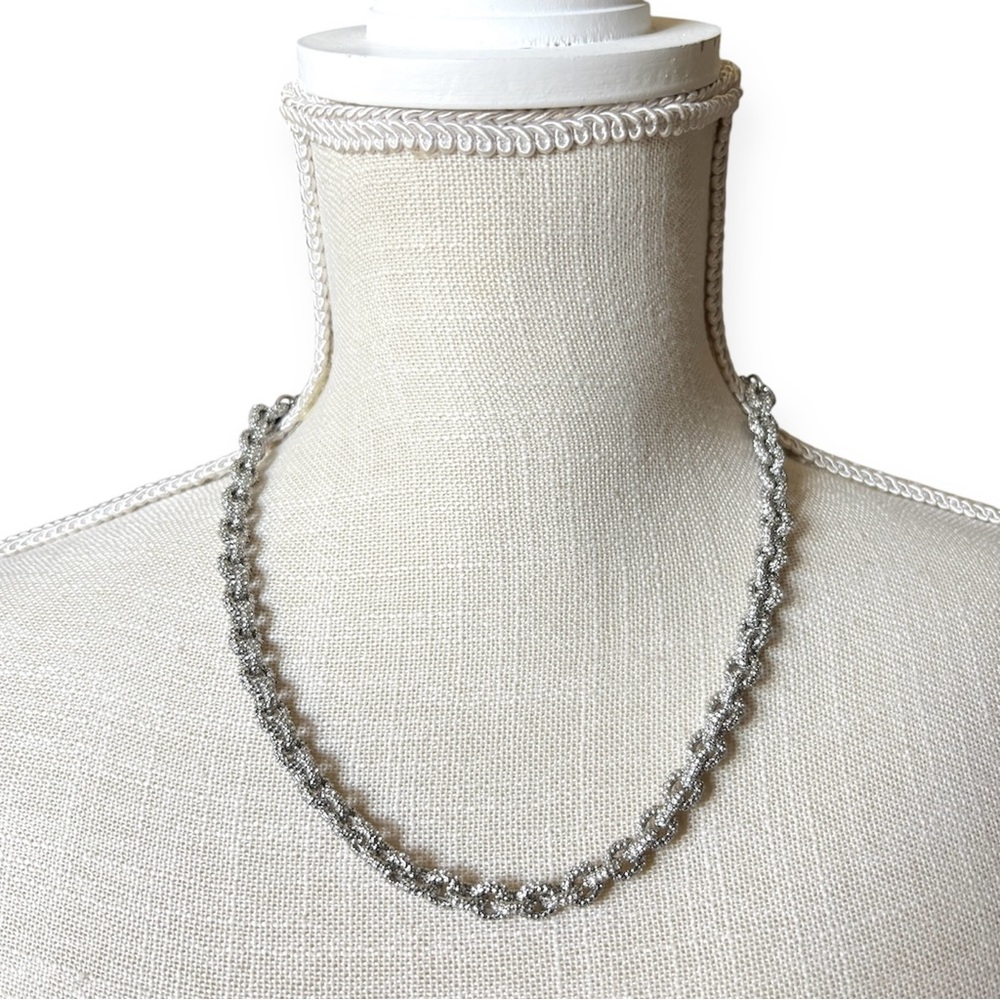 LOFT Pave Chain Link Necklace Soft Silver